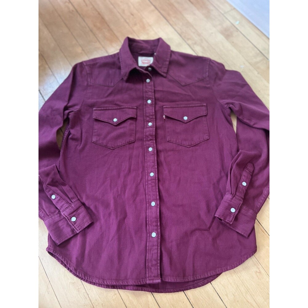 Levis Western Shirt Womens X-Small Burgundy Pearl Snap Twill Long Sleeve XS